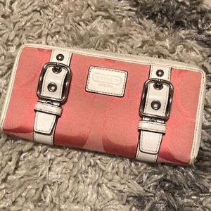 Coach pink canvas and white leather wallet